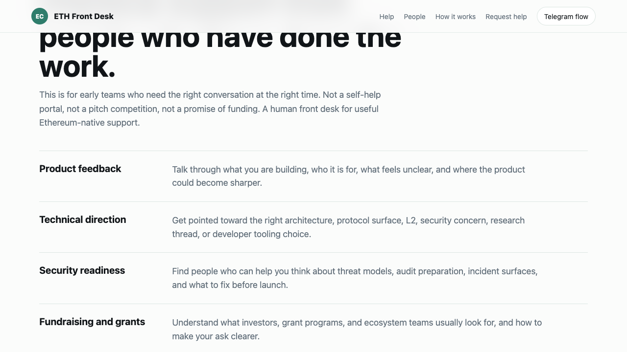 Support categories — ETH Front Desk